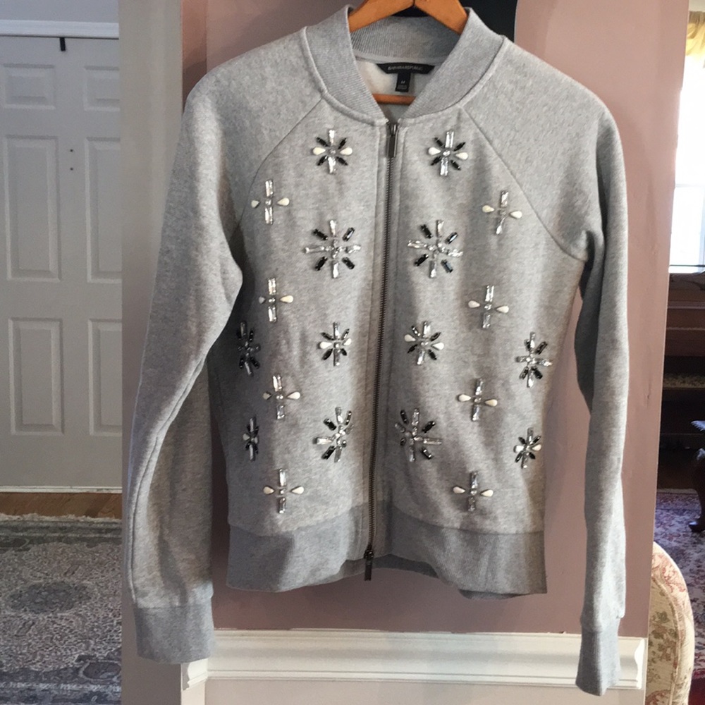 Stylish bedazzled Banana Republic gray zip-up
